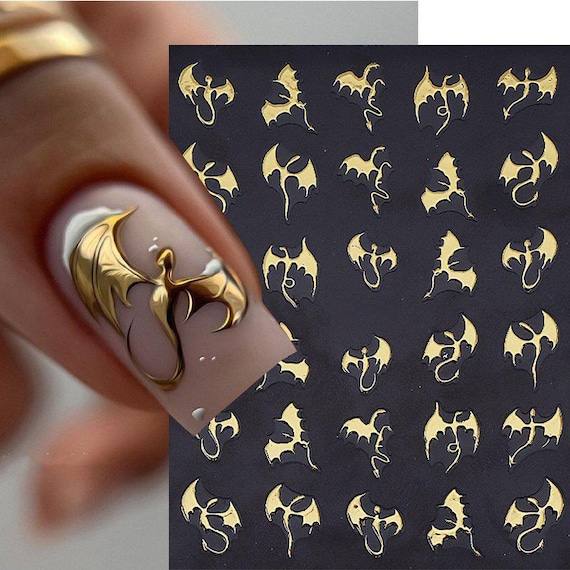 Gold Flying Dragon Nail Art Stickers Gold Aurora Silver Halloween Dragons S8SWA