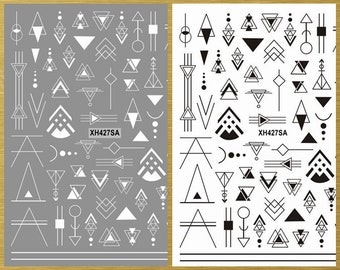 Graphics Geometric Figure Shapes Lines Nail Stickers Triangle Square Arrows Abstract Black White Gold Self-Adhesive Nail Stickers