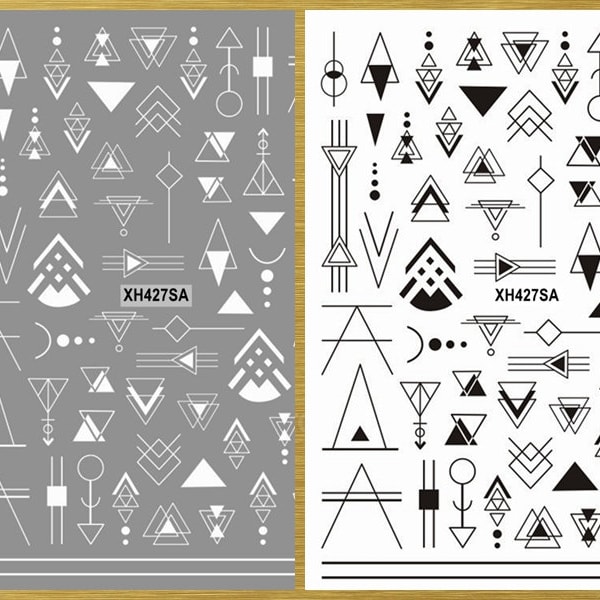 Graphiques Formes géométriques Lignes Stickers pour ongles Triangle Flèches carrées Abstrait noir blanc or Stickers pour ongles auto-adhésifs