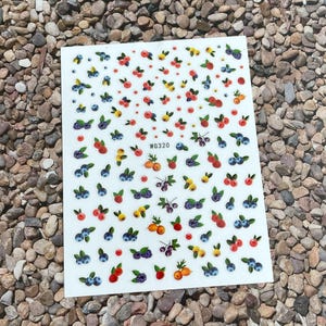 Fruit Blueberry Nail Art Stickers Strawberry Peach Orange Grapes Banana Mango Lemon Kiwifruit Self Adhesive Nail Art Decals XHSA