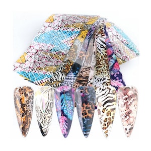Animal Print Pattern Nail Foil Transfer Zebra Print Leopard Pattern Tiger Snake Snakeskin Feather Nail Art Decals (10Pcs 20X4cm) 52XK 1211