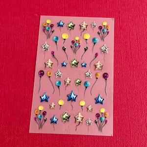 Pegatinas para decoración de uñas con globos de colores 5D, con forma de estrella azul en relieve, bola amarilla, fuegos artificiales de Año Nuevo, calcomanía autoadhesiva para uñas de invierno S3SWO