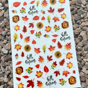 Fall Leaves Flower Nail Art Sticker Thanksgiving Maple Oak Leaf Harvest Pumpkin Rabbit Fox Ginkgo Yellow Self Adhesive Nail Art Decal XFJJ