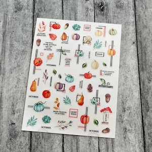 Herbst Kürbis Nail Art Aufkleber Herbst Blumen Orang Eichenlaub Herbst Blatt Gänseblümchen Mamas Eichel Pilz Ahorn Erntedank Nail Art Decals FMS