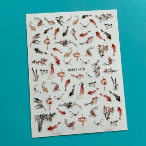 Nail Stickers Koi Fish Swimming Upstream Daisy Flower White Snowflakes Self Adhesive Nail Art Decal image 2