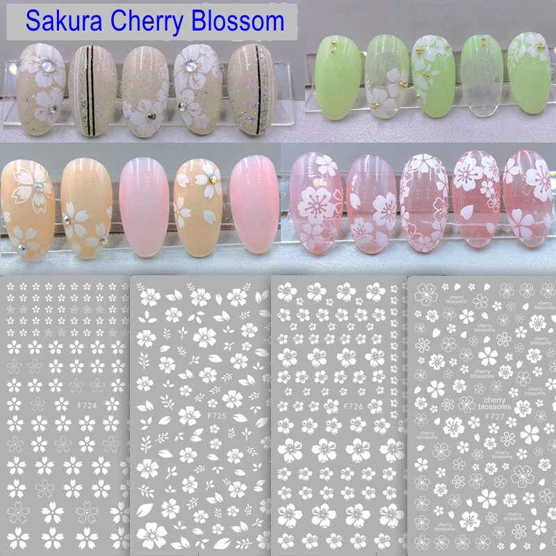 White & Gold Sakura Cherry Blossom Japanese Cherry Flowers Leaf 3D Se…