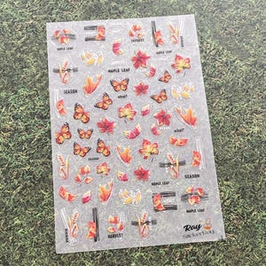 Herbst Blätter Nail Art Aufkleber Herbst Ahornblatt Erntedank Ernte Orange Blatt Schmetterling Weizen Selbstklebende Nail Art Aufkleber S3No