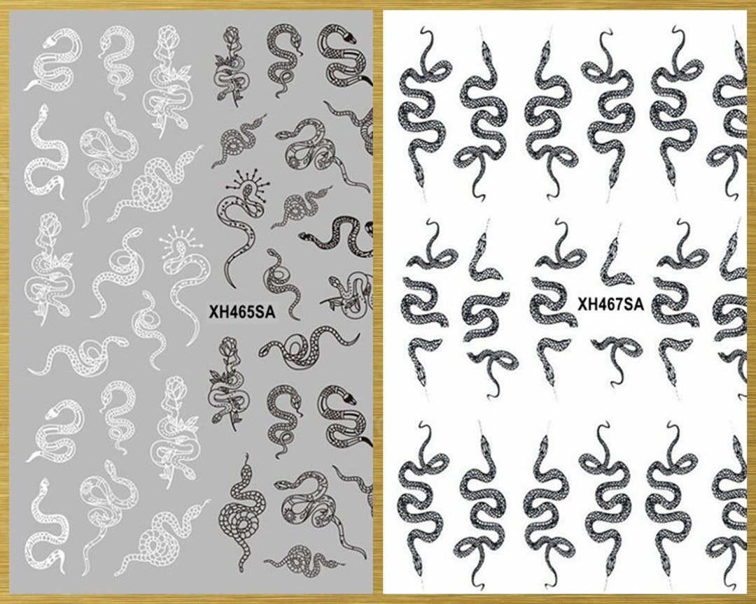 Black & White Snake Nail Stickers Decals Heart Arrow Galaxy Moon Stars