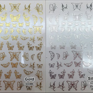 Butterfly White Nail Art Stickers Blue Butterflies outline Hollow Gold Silver Black Red 12 Colors Self-Adhesive Nail Art Decals SMS333 image 2