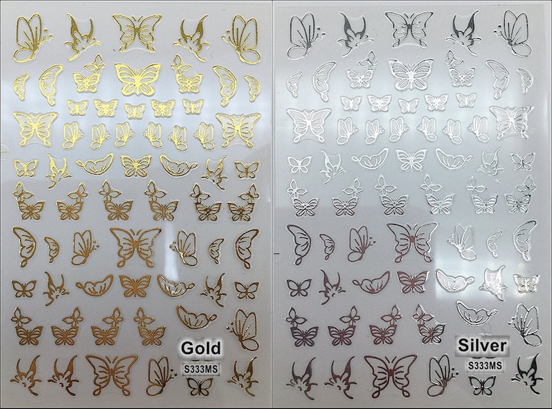 Butterfly White Nail Art Stickers Blue Butterflies outline Hollow Gold Silver Black Red 12 Colors Self-Adhesive Nail Art Decals SMS333 image 2