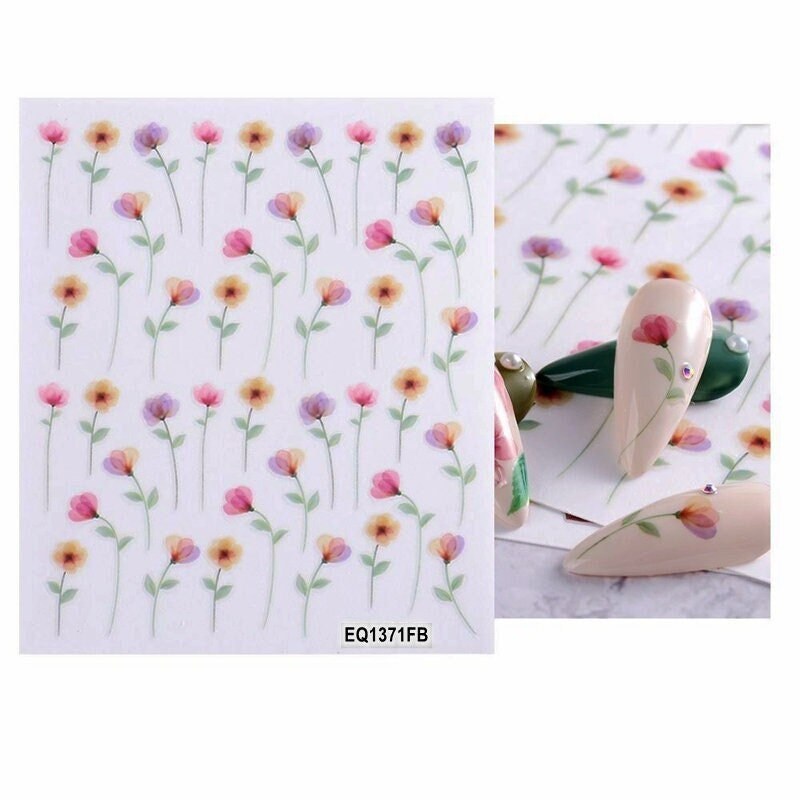 Watercolor Pastel Nail Art Wildflower Spring Nail Stickers Pink Daisy Rose Blue Lily Bird Butterfly Self Adhesive Nail Decals Sticker S3DP