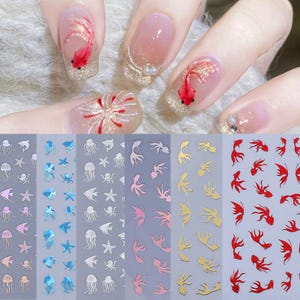 Nail Stickers Koi Fish Swimming Upstream Daisy Flower White Snowflakes Self Adhesive Nail Art Decal image 10