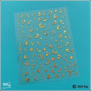 Crescent Moon Stars Cloud Laser Gold Silver Nail Stickers 4 Pointed Stars Self-Adhesive Nail Decals Sticker MeSA