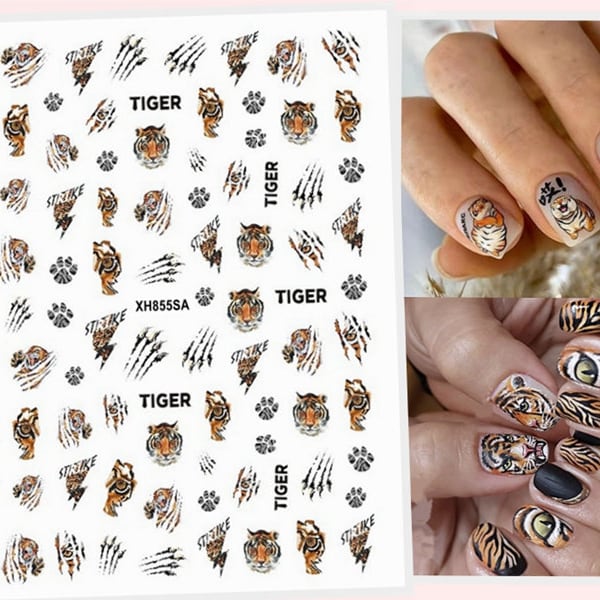 Tiger Print Nail Art Stickers Decals Animal Print Tiger Scratch Claw Lion Leopard Tigers Bee Birds Ladybug Self-Adhesive WGSA