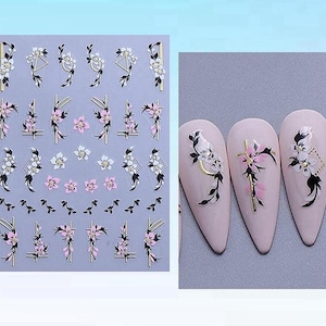Flower Hibiscus Daisy Gold Triangle Lines Nail Stickers Flower Gold Lines Self-Adhesive Nail Art Decals Stickers S8A