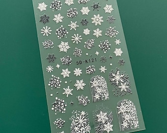 Black White Snowflakes 5D Embossed Nail Art Stickers: Christmas Tree Ornaments Reindeer Rudolph Stars