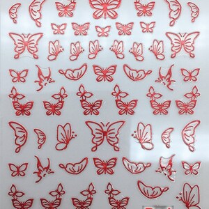 Butterfly White Nail Art Stickers Blue Butterflies outline Hollow Gold Silver Black Red 12 Colors Self-Adhesive Nail Art Decals SMS333 Red