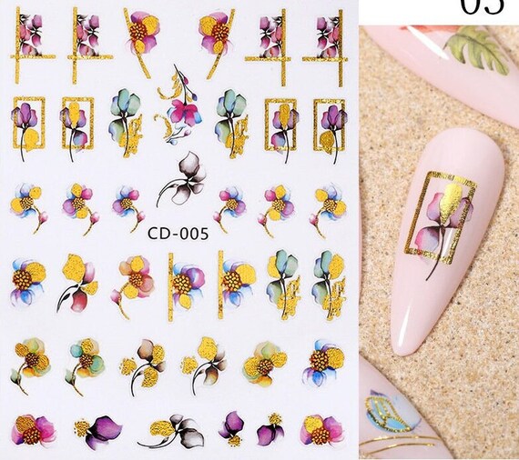 Nagelsticker Frühling Blume – 8 Blatt Selbstklebende Nail Art Aufkleber | Aus Resin, Ungiftig | Für Fingernägel & Fußnägel | Inkl. Schutzlack-Tipp