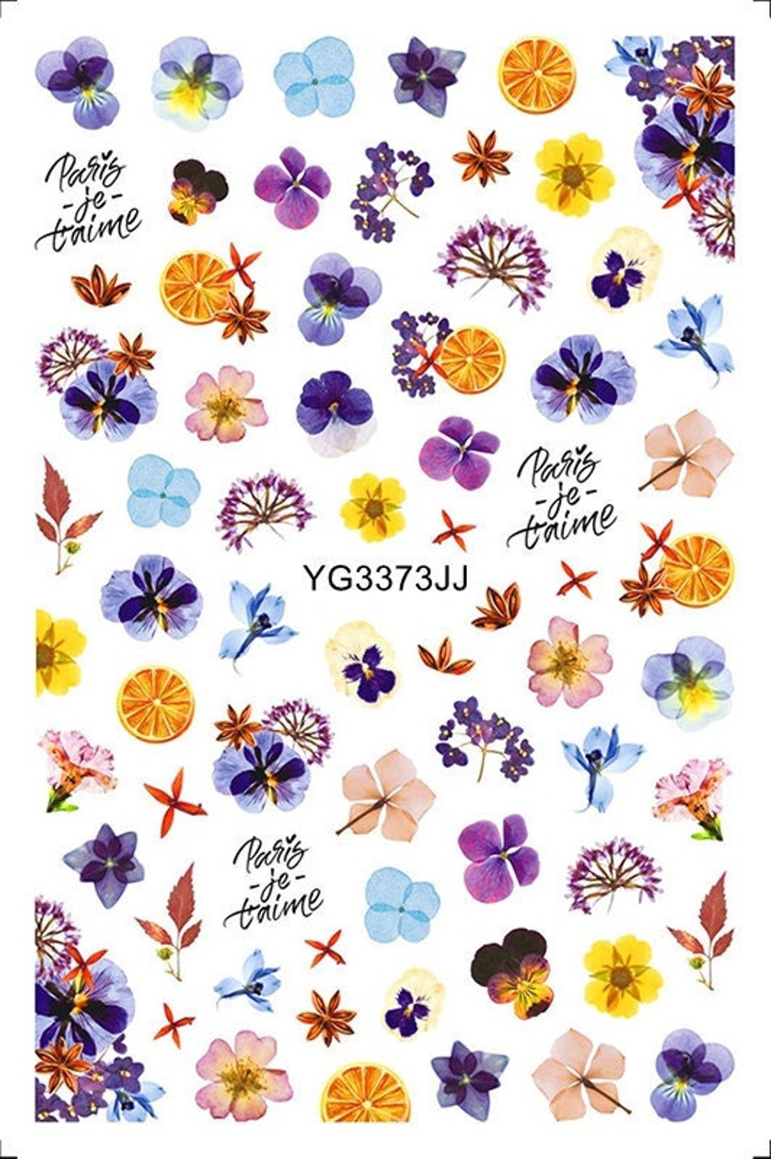 Purple Flowers Nail Art Stickers Decals Floral Butterfly Daisy Flower
