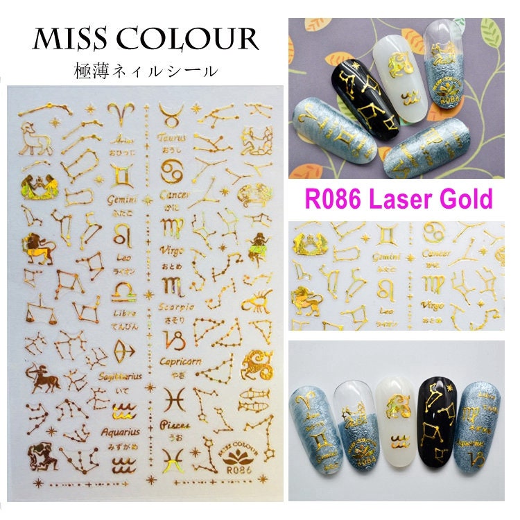 Zodiac Nail Decal Sticker 12 Constellation Pictures Latin Japanese Na…