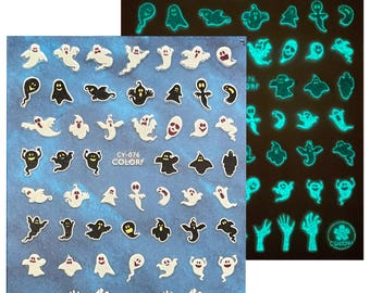 Luminous Halloween Nail Art Sticker Spider Web Pumpkin Ghost Skull Skeleton Hot Witch Bat Glow in the Dark Self Adhesive Nail Art Decal CYSA