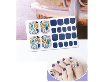 22pcs Blue Flowers and Checks Toe Nail Wraps ~ Toenail Self