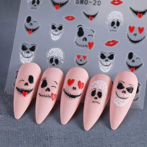Halloween Ghost Thin Tough Nail Stickers Red Lips Red Hearts Skull Skull Mouth Face Self Adhesive Nail Art DecalsS3SWO