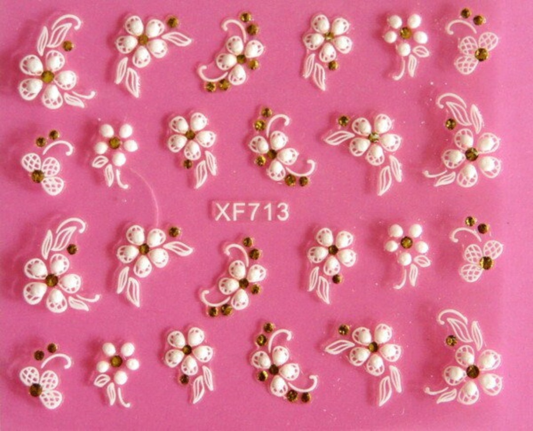 White Flowers Nail Stickers Decals Daisy Rose Flower Butterfly