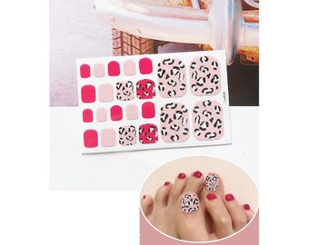 Pink Leopard Print Toe Nail Art Sticker Valentine Red Hearts Gold Small Heart Cherry Red Dragon fruit Self Adhesive Toenail Wraps
