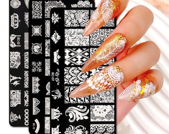 Lace Damask Baroque Metal Nail Stamping Plate Plaid Spot Stripes Flower Crown Heart BCSeries
