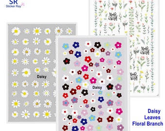 Flowers Nail Art Stickers Decals Spring Summer Wildflowers Nail Stickers Leaves Leaf Daisy Tulips Self-Adhesive Nails XFJJ