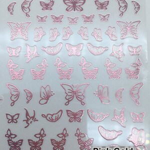 Butterfly White Nail Art Stickers Blue Butterflies outline Hollow Gold Silver Black Red 12 Colors Self-Adhesive Nail Art Decals SMS333 Pink Gold