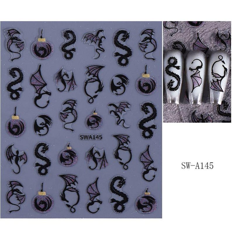 Gold Flying Dragon Nail Art Stickers Gold Aurora Silver Halloween Dragons S8SWA image 13