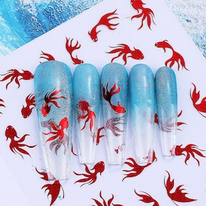 Nail Stickers Koi Fish Swimming Upstream Daisy Flower White Snowflakes Self Adhesive Nail Art Decal image 8