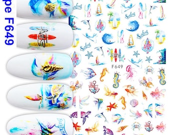 Autocollants pour ongles sirène poissons de l'océan poissons de mer poisson doré coquillage méduse autocollants Nail Art auto-adhésifs FMS