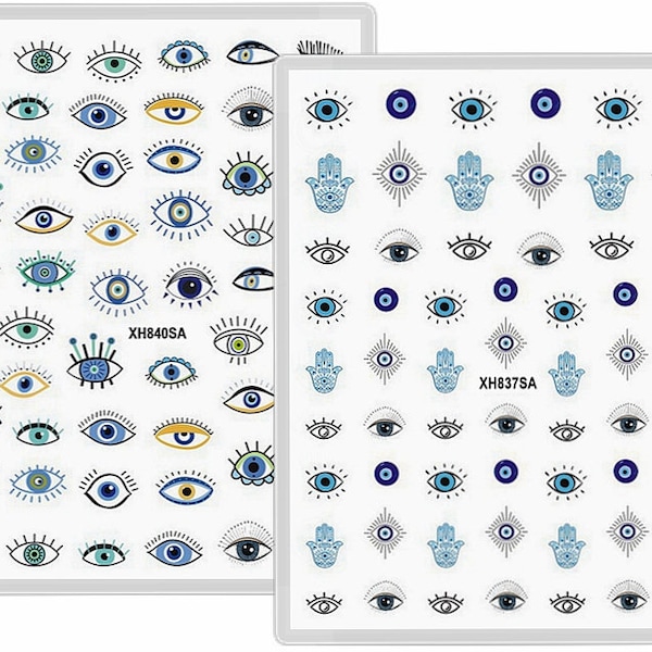 Evil Eye Nail Art Decals Hamsa Hand Symbol Nail Stickers Hand of Fatima Self-Adhesive Nails WGSA