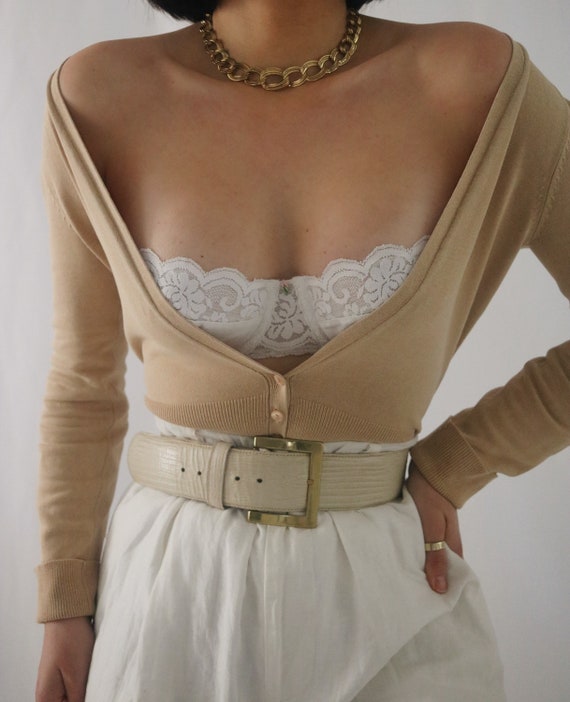 Vintage Caramel Silk Cardigan Sweater - Classic Ca