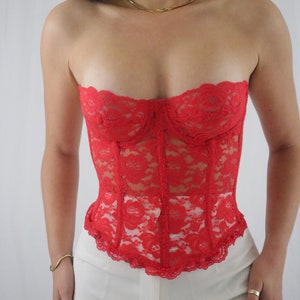 Red Lace Corset Bustier / Red Lace Evening Bustier / Red Ribbon