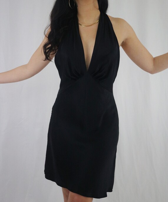 Vintage Black 80's Silk Slip Dress (M) - image 5