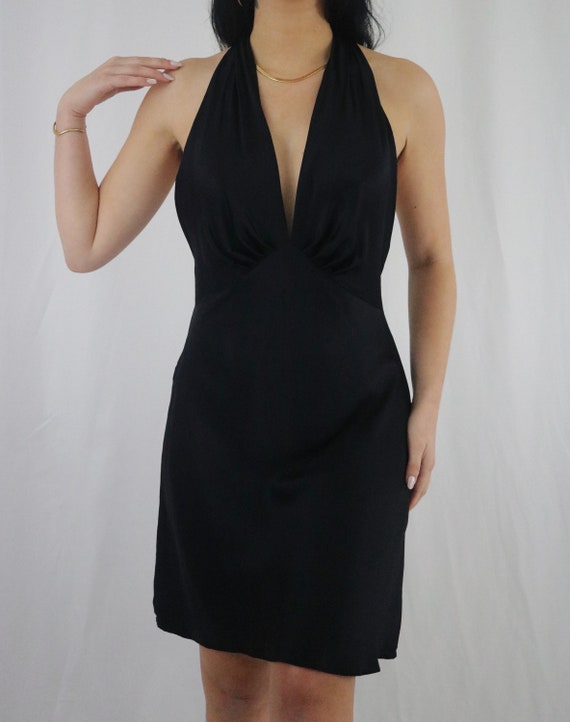 Vintage Black 80's Silk Slip Dress (M) - image 3