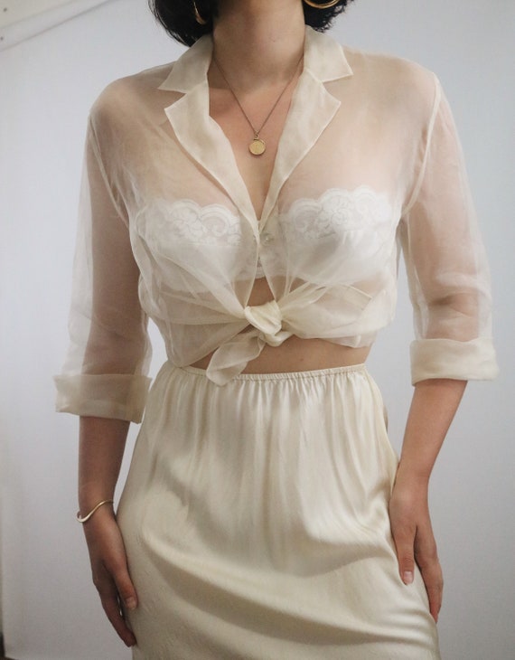 Vintage Silk Slip Skirt - Cream Charmeuse Liquid S
