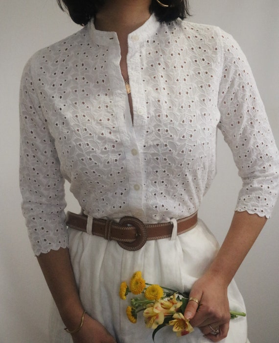 Vintage Cotton Eyelet Blouse - White Cotton High N