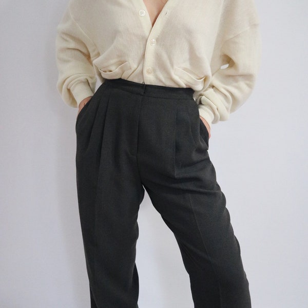 Vintage Charcoal High-Waisted Pleated Trousers