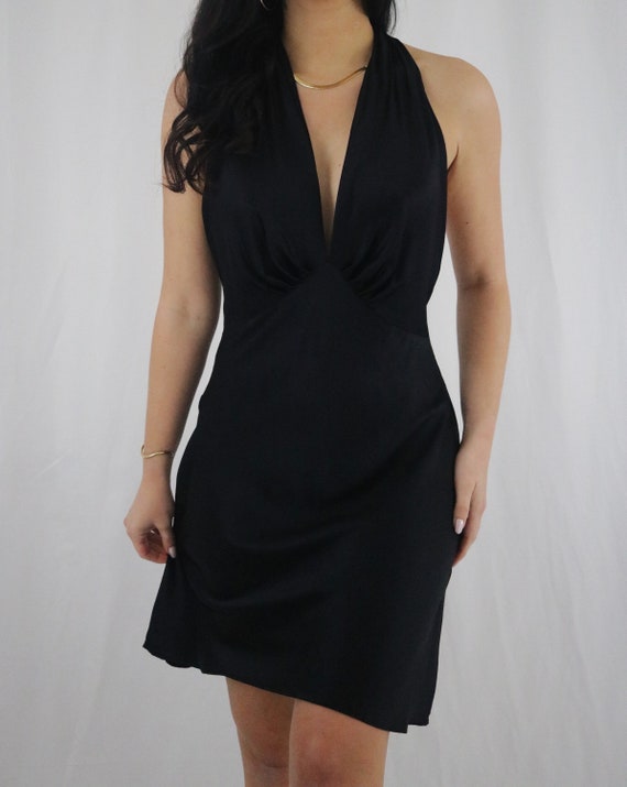 Vintage Black 80's Silk Slip Dress (M) - image 1