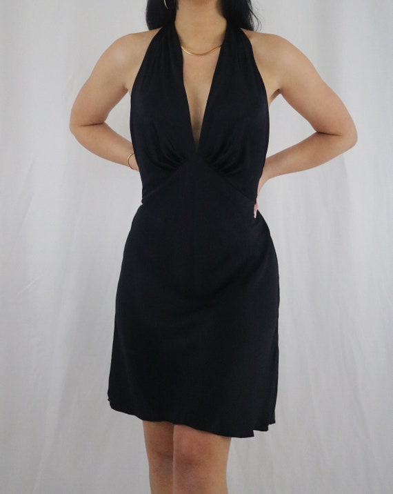 Vintage Black 80's Silk Slip Dress (M) - image 4