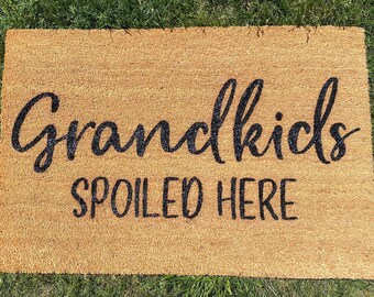 Grandkids Spoiled Here Door Mat, Spring Decor, Personalized Doormat, Welcome Mat, Door Mat, Custom Doormat, Porch Decor, Mother&#39;s Day Gift