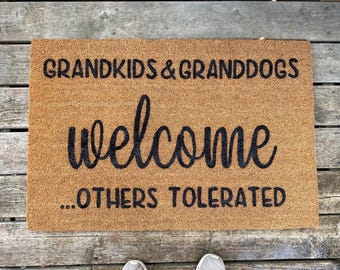 Grandkids & Granddogs Welcome Others Tolerated Doormat, Personalized Doormat, Welcome Mat, Door Mat, Custom Doormat, Porch Decor, Home Decor