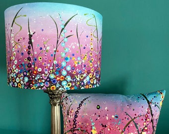 Pink Dotty Delphiniums Lampshade