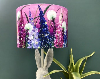 Artist Handmade Pink Delphiniums Lampshade