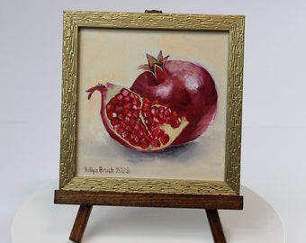 Pomegranate Painting, Pomegranate Still Life Original Oil Painting, Mini Oil Painting for Kitchen Wall Decor, Small Oil Painting